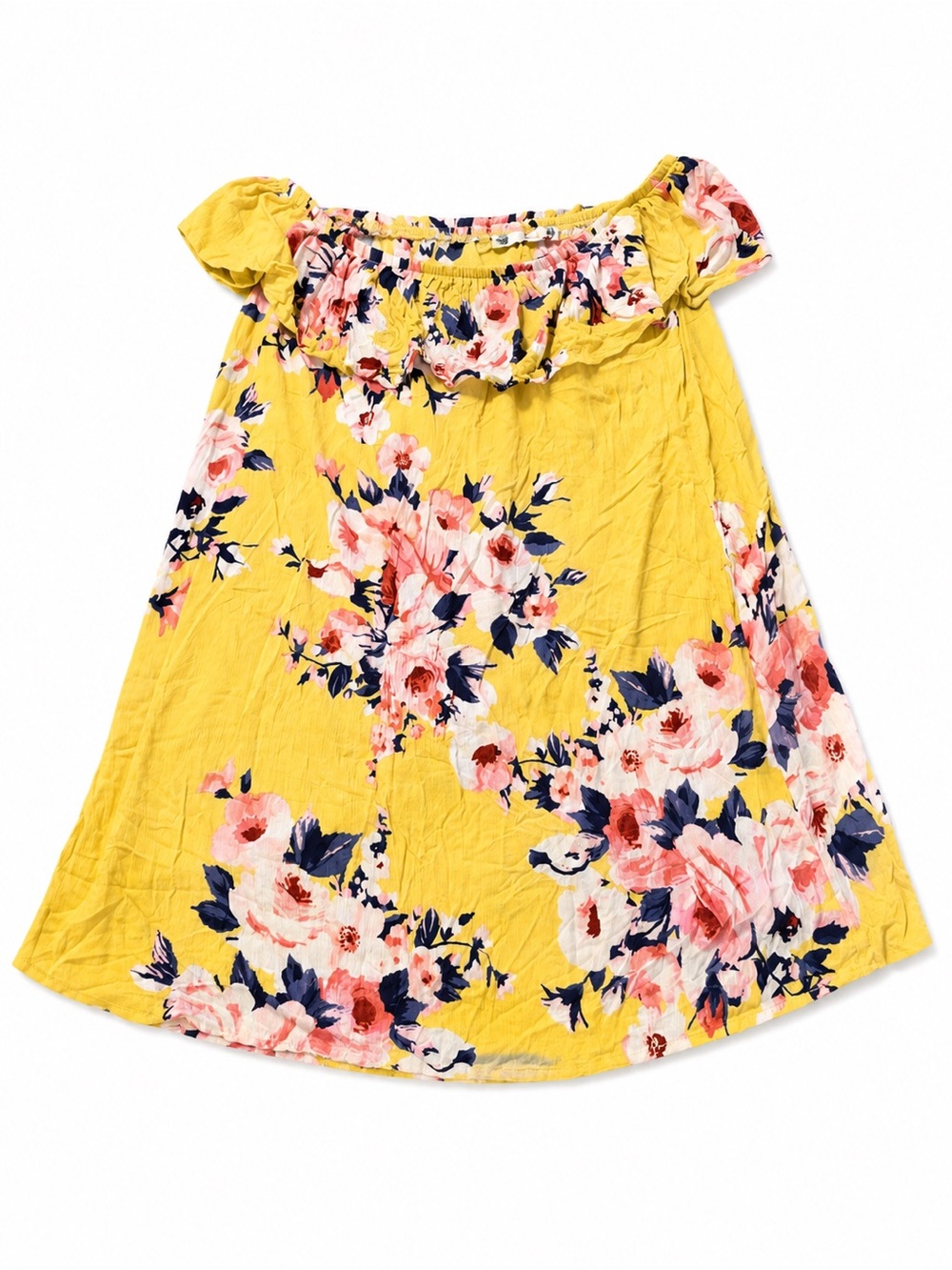 IRIS Yellow Floral Off-Shoulder Dress Large